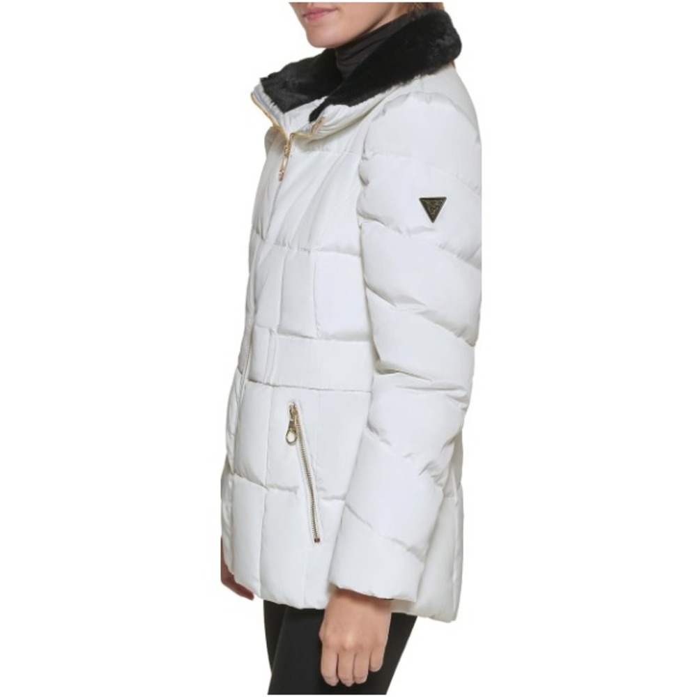 Guess Women's White Quilted Faux Fur Collar Puffer Jacket Size M NWT - Picture 4 of 10